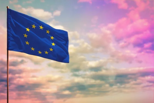 Fluttering União Europeia Bandeira Mockup Com Lugar Para Seu Texto — Fotografia de Stock