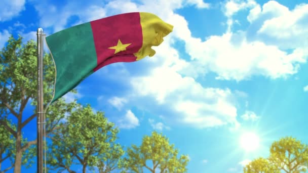 Bandera Camerún Día Soleado Símbolo Pacífico Del Verano — Vídeos de Stock