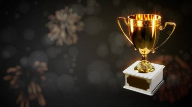 Boş bir konuma sahip yumuşak odak arkaplan ödül kupası - soyut 3B oluşturma