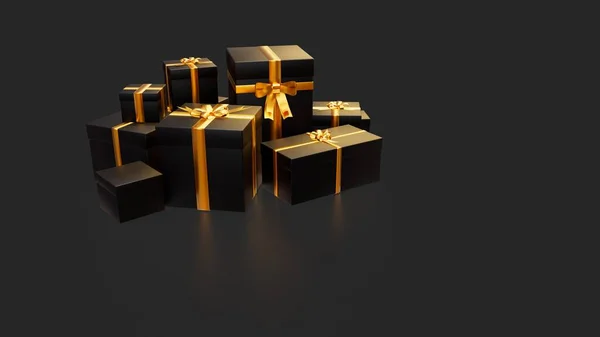 Праздничный Набор Подарков Черном Фоне Изолированный Объект Рендеринга — стоковое фото