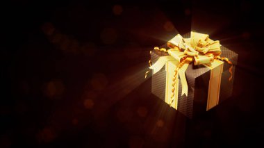 lighting golden - black decorated present on black - abstract 3D illustration clipart