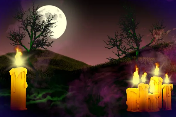 Halloween Colorato Carino Sfondo Scuro Notte Modello Design Sfondo Illustrazione — Foto Stock