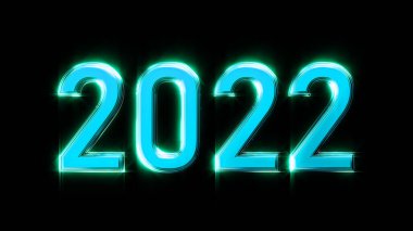 Yeni yıl tatili için parlayan metin 2022, izole - nesne 3D görüntüleme