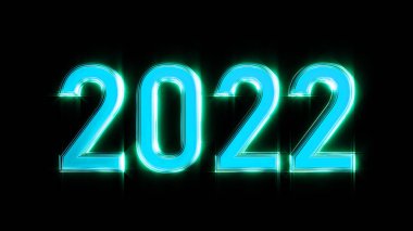 Yılbaşı tatili için parlayan metin 2022, izole edilmiş - nesne 3D illüstrasyon