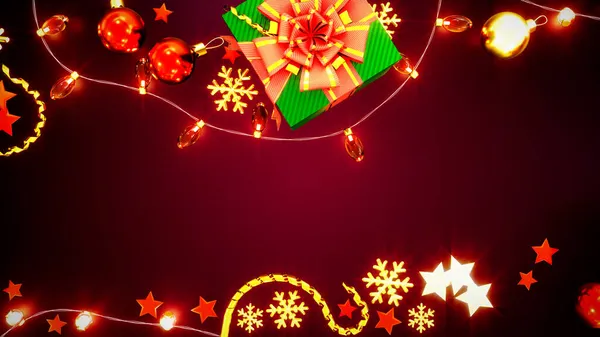 Червоний Новий Рік Фон Подарунковою Коробкою Гірляндами Абстрактний Рендеринг — стокове фото