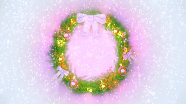 beautified christmas crown on colorful backdrop with falling snow