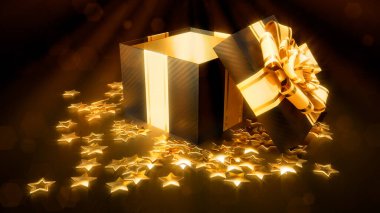 Black Friday hediye paketi içeriden gelen ışıkla açıldı - soyut 3D illüstrasyon
