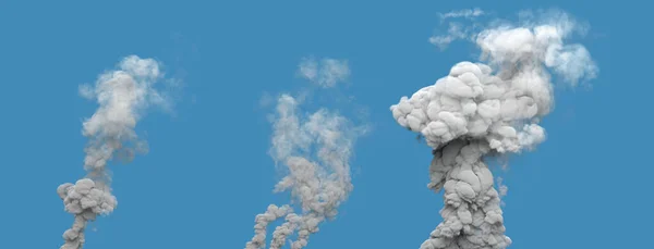 Szürke Szennyezés Füst Oszlopok Maszkos Erőmű Kék Elszigetelt Ipari Renderelés — Stock Fotó