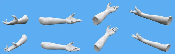Белых Бетонных Статуй Руки Реалистичные Рендеры Изолированы Синий Огни Тени — стоковое фото