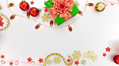 Şimdiki kutu ve çelenklerle noel arkaplanı, izole edilmiş - döngü videosu