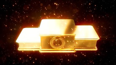 Altın ödüllü podyum aydınlatma parıltılarıyla - soyut 3D illüstrasyon