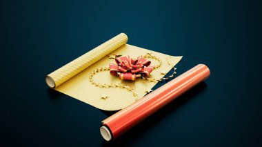 Karanlık arkaplana sarılı şenlikli hediye - nesne 3B görüntüleme