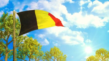 Güneşli bir günde Belçika bayrağı, bayram sembolü - Doğa 3 boyutlu canlandırma