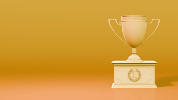 橙色一等奖奖杯在领奖台 竞赛标志 — 图库视频影像