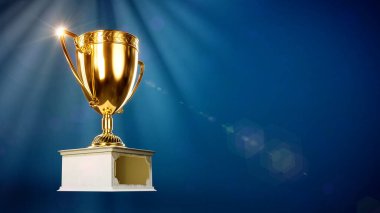 Boş alanı olan yumuşak odak arkaplanına ödül kasesi - soyut 3B oluşturma