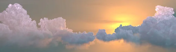 Panorama Van Cumulus Wolken Zonsondergang Met Zonnestralen Digitale Natuur Illustratie — Stockfoto