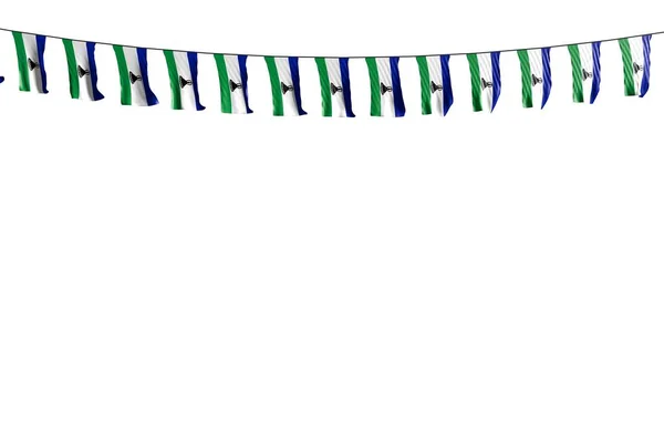 白に隔離されたロープにかかって素敵な多くのレソトの旗やバナー 任意の休日のフラグ3Dイラスト — ストック写真
