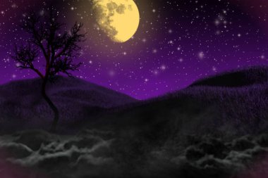 canlı korkunç gece modeli - bokeh arkaplan tasarımı şablonu 3D illüstrasyon yumuşak odaklı parlayan mum konsepti