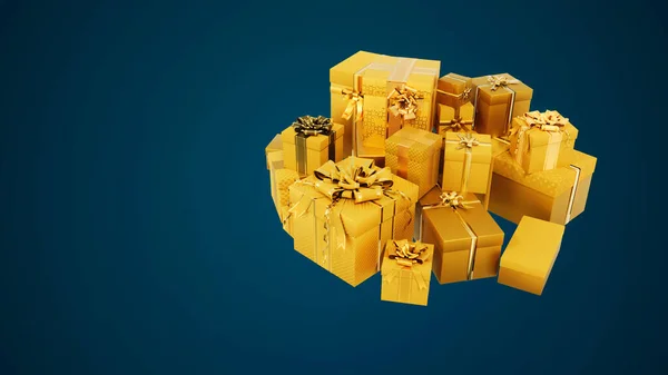 Pila Dorada Cajas Regalo Para Navidad Con Espacio Vacío Renderizado —  Fotos de Stock