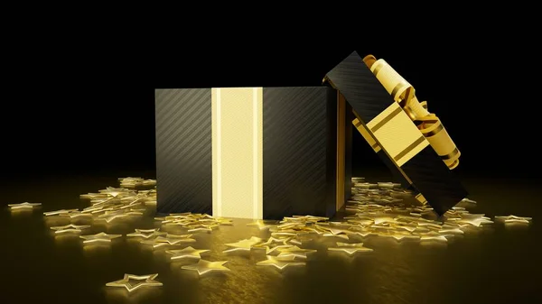 Regalo Aperto Con Stelle Oro Giveaway Venerdì Nero Illustrazione Astratta — Foto Stock