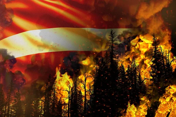 Forest Fire Natural Disaster Concept Heavy Fire Trees Latvia Flag — Stock Photo, Image