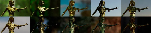 Золота Статуя Різних Прикладах Середовища Художників Єкт Рендеринга — стокове фото