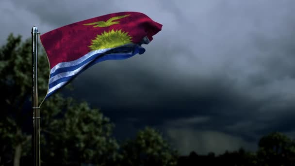 Agitant Drapeau Kiribati Pour Jour Indépendance Sur Cumulus Tempête Sombre — Video