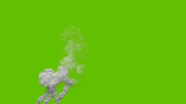 クロマキー画面上の燃料油発電所からグレー二酸化炭素煙列 工業用3Dイラスト — ストック写真
