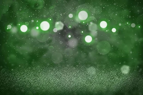 Verde Bonito Brilhante Abstrato Fundo Brilho Luzes Com Queda Flocos — Fotografia de Stock