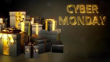 goldish ve black present kutu yığını ve siber pazartesi satışı için metin