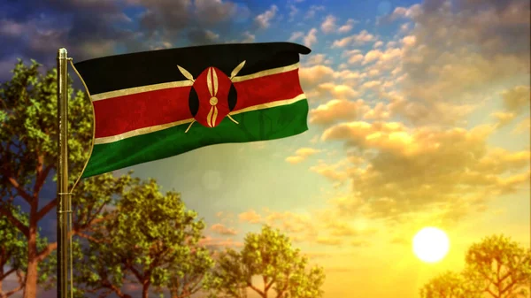 Acenando Bandeira Quênia Pôr Sol Para Celebração Nacional Ilustração Abstrata — Fotografia de Stock