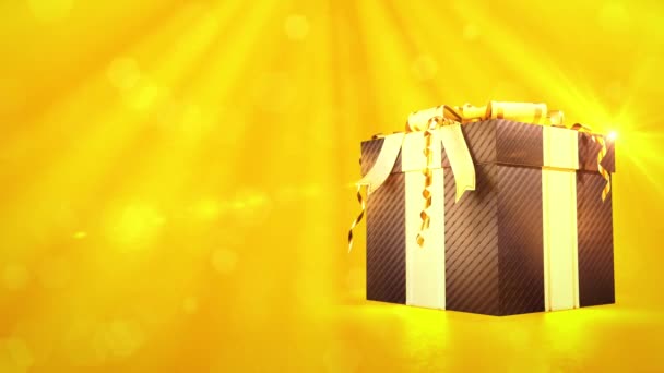 Gold Black Decorated Surprise Gift Box Orange Backdrop — Stock Video