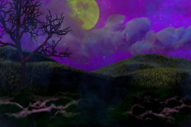 çok renkli şirin gece modeli - bokeh arkaplan tasarımı şablonu 3D resimleme yumuşak odak parlayan mumlar konsepti