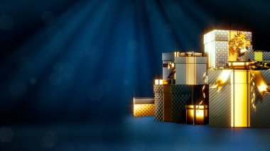 Xmas ya da Kara Cuma için siyah hediye yığını - nesne 3D görüntüleme