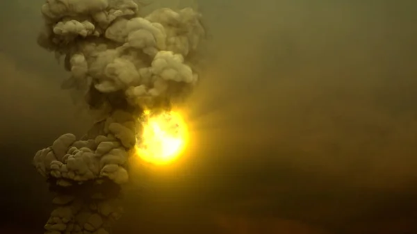 Columna Humo Contaminante Del Fuego Forestal Cielo Sucio Con Sol —  Fotos de Stock