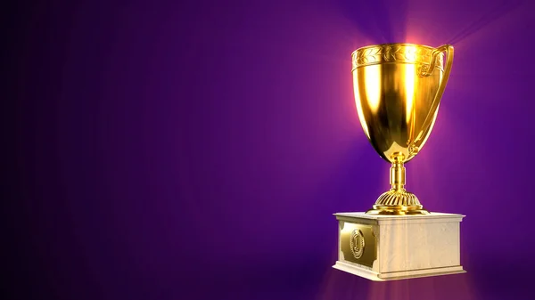 Cute Glowing Gold Trophy Goblet Pedestal Object Rendering — Stock Photo, Image