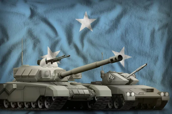 ミクロネシア連邦の旗の背景にある戦車 ミクロネシア連邦の戦車部隊 3Dイラスト — ストック写真