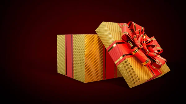 Відкрита Красива Золота Червона Подарункова Коробка Темному Тлі Єктна Ілюстрація — стокове фото