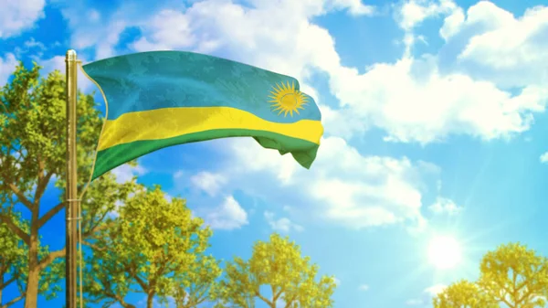 Bandeira Ruanda Dia Ensolarado Bom Símbolo Tempo Natureza Ilustração — Fotografia de Stock