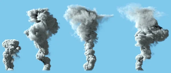 Różne Obrazy Ciężkiego Szarego Słupa Dymu Jak Wulkanu Lub Ogromnej — Zdjęcie stockowe