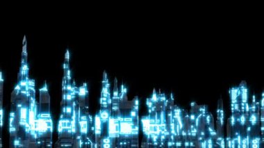 Teknolojik ışıklandırma şehri dijital yüksek teknoloji binaları arka planı
