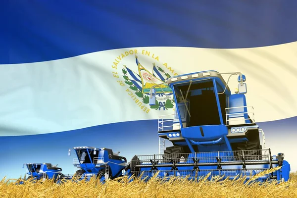 Синій Агропромисловий Комбінований Збір Урожаю Полі Прапором Сальвадору Концепція Харчової — стокове фото