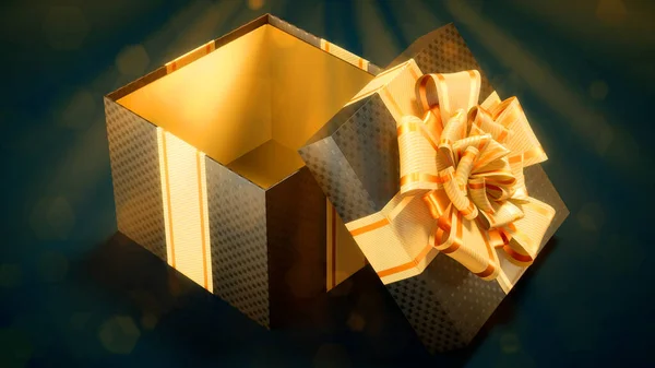 Gold Black Opened Present Blue Abstract Rendering — Foto Stock