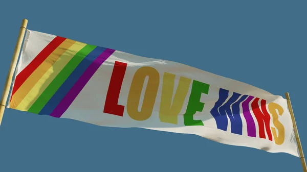 Love Wins Transparency Flag Blue Sky Isolated Object Rendering — 스톡 사진