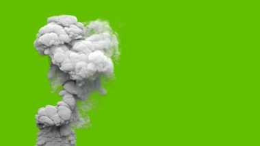 Gri kirlilik duman sütunu elektrik santrali veya fabrika krom anahtar ekranda, izole - endüstriyel 3D illüstrasyon