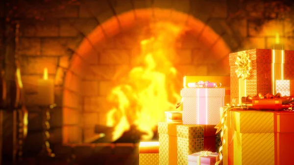 Hediyeler yeni yıl tatili için birikir ve rendelenir - soyut 3D görüntüleme