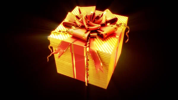 Сяюча Красива Золота Червона Подарункова Коробка Чорному Ізольована Єктна Ілюстрація — стокове фото