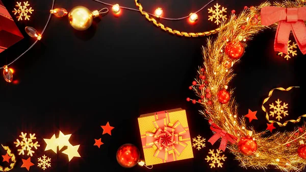 Świąteczne Tło Świąteczne Girlandą Czarnej Odizolowanej Abstrakcyjna Ilustracja — Zdjęcie stockowe
