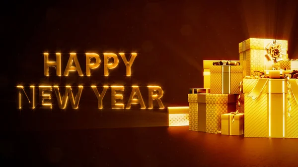 Glowing Goldish Presents New Year Holiday Text Object Illustration — Stock Photo, Image