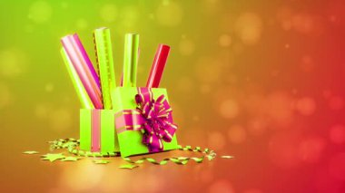 mevcut ambalaj kağıdı ve mevcut kutu parlak arkaplan üzerinde döner